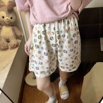 Estampa Floral Sono Shorts Fundos de Verão Pijama de Calça para Mulheres Pijamas Fofos Estilo coreano de Casa com Roupas de Cintura Elástica Sala de Vestir