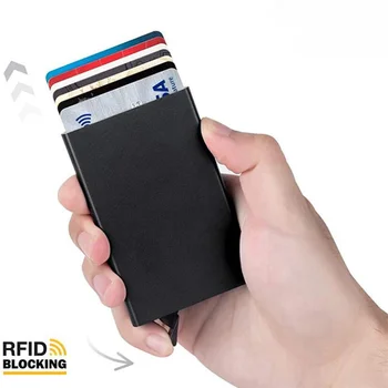 RFID Anti-roubo de Escova de Homens e Mulheres da Liga de Alumínio Anti-magnético, Cartão de Crédito Caixa Mínimo-fino do Pop-up de Cartão de Metal Saco