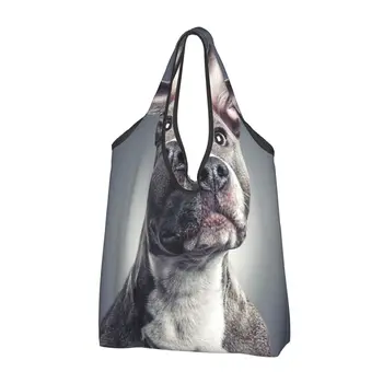Pit Bull Dog Pet Design de Mulheres Casual Ombro Saco de Compras de Grande Capacidade Sacola de Armazenamento Portátil Saco Dobrável Bolsas