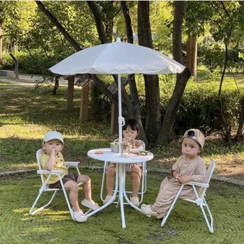 Simples, ao ar livre Dobrável para Crianças de Camping Portátil Mesa e cadeiras de Praia, Guarda-chuva Piquenique Pátio com Mesa e Cadeira
