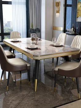 Luz de luxo rock da bancada da placa da mesa de jantar e cadeira combinação simples família moderna mesa de jantar retangular