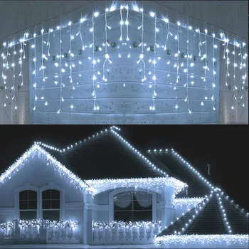 Icicle Cortina de LED ao ar livre Luz Seqüência de Queda de 0,6-0,8 m de Inverno de Rua A Casa Guirlanda de Natal Decorações para a Casa da UE 220V