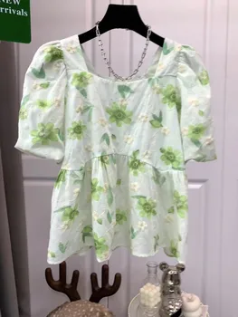 Moda Francesa Verde Mulheres De Blusa, Camisa De Verão Casual Pulôver Tops De Festa Elegante Camisas