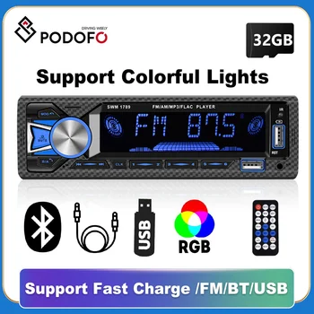 Podofo 1DIN auto-Rádio Estéreo Leitor de Digital, MP3 Player Bluetooth FM de Áudio Estéreo 12V de Música USB/SD com No Traço de Entrada AUX