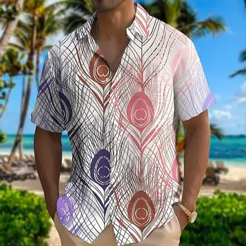 2023 Nova Moda de Camisas masculinas 3D Pena de Roupas de Grandes Short Sleeve Top de Verão Street Wear de Praia Casual Camisas masculinas